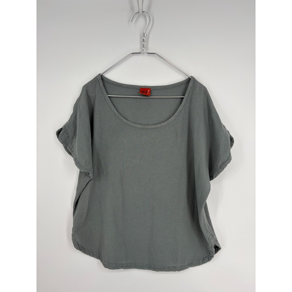 Oh My Gauze Blouse Top Size 2 L/XL Green Cotton Shirt Lagenlook Mature